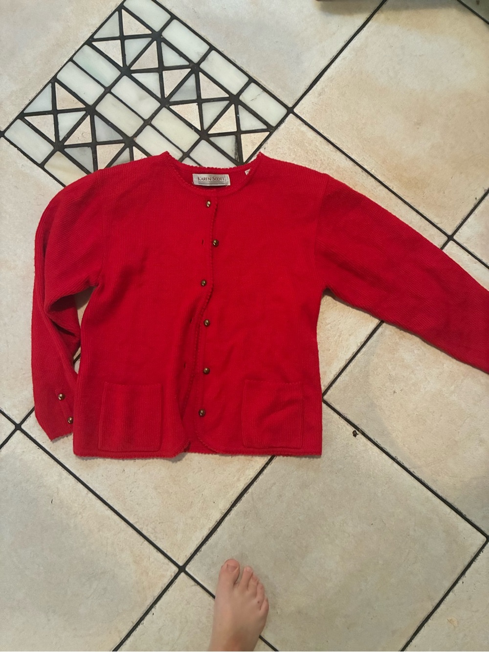 Vintage Karen Scott Bold Red Button-Up Cardigan Sweater